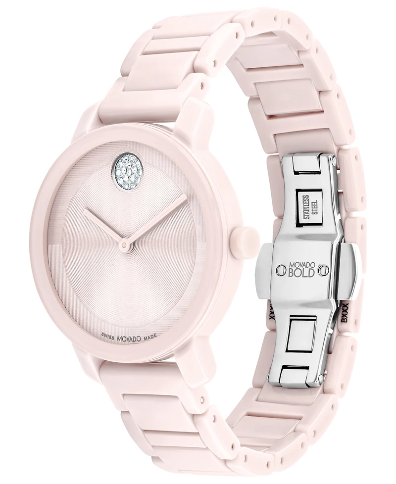 Movado Women's Swiss Bold Evolution 2.0 Blush Ceramic Bracelet Watch 34mm