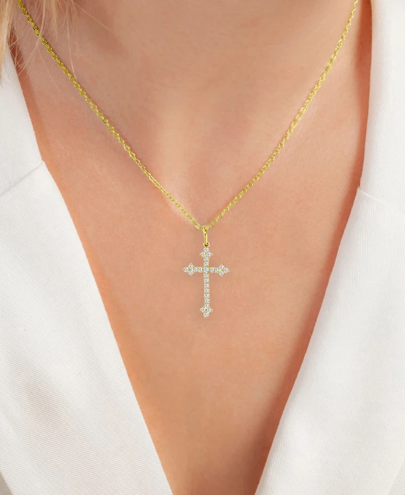 Cubic Zirconia Small Cross 18" Pendant Necklace in 10k Gold