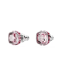 Swarovski Rhodium Plated Square Cut Color Birthstone Stud Earrings