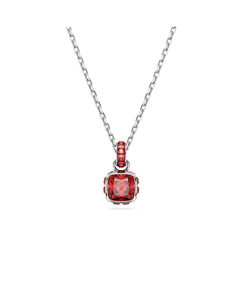 Swarovski Rhodium Plated Square Cut Color Birthstone Pendant Necklace
