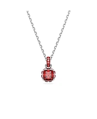 Swarovski Rhodium Plated Square Cut Color Birthstone Pendant Necklace