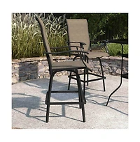 Merrick Lane Set Of 2 Brett High Back Bar Height Swivel Patio Stools With Powder Coated Metal Frames And Textilene Upholstery