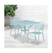Commercial 35.5" Square Metal Garden Patio Table Set W/ 2 Round Back Chairs