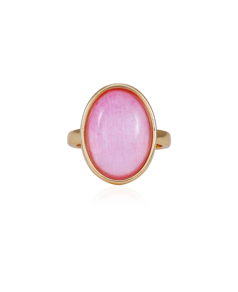 T Tahari Gold-Tone Pink Glass Stone Ring
