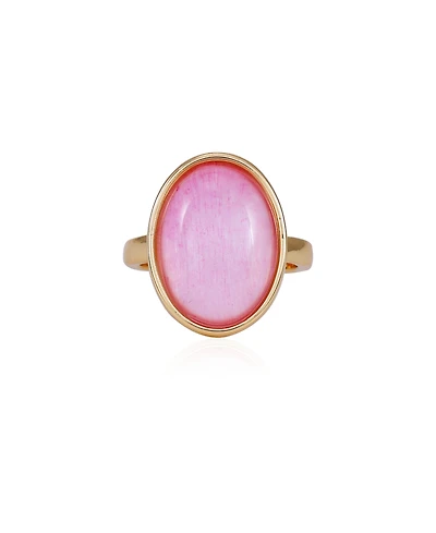 T Tahari Gold-Tone Pink Glass Stone Ring