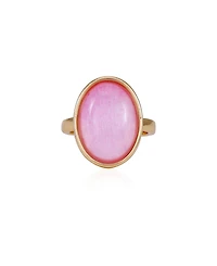 T Tahari Gold-Tone Pink Glass Stone Ring
