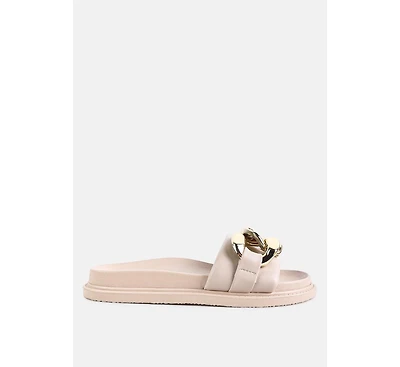 Onyx Metal Chain Slider Flats