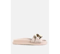 Onyx Metal Chain Slider Flats