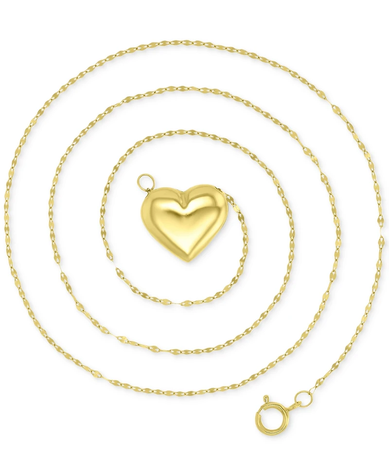 Polished Puff Heart Pendant Necklace in 10k Gold, 16" + 2" extender