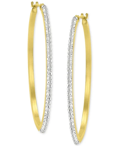 Crystal Pave Polished Medium Hoop Earrings in 10k Gold, 1.57"