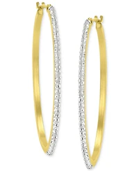 Crystal Pave Polished Medium Hoop Earrings in 10k Gold, 1.57"