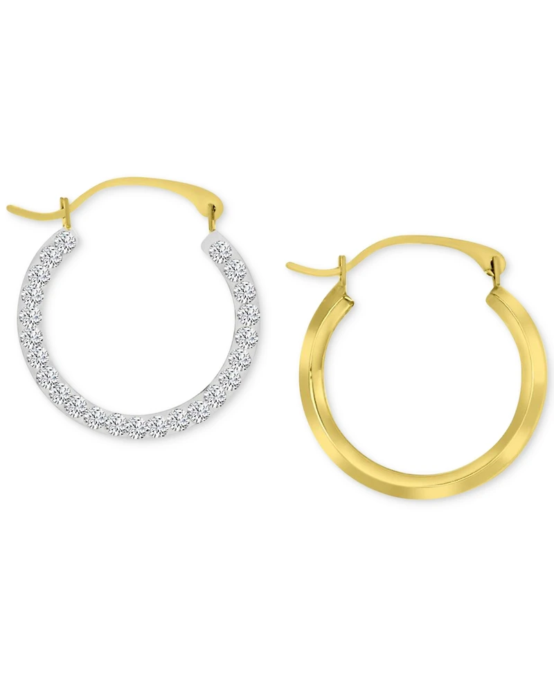 Crystal Pave Small Round Hoop Earrings in 10k Gold, 0.75"