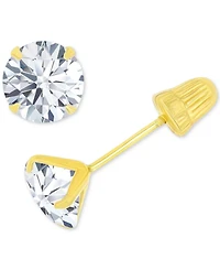 Cubic Zirconia Solitaire Screw Back Stud Earrings in 14k Gold
