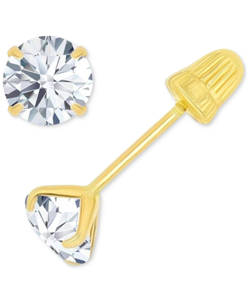 Cubic Zirconia Solitaire Screw Back Stud Earrings in 14k Gold