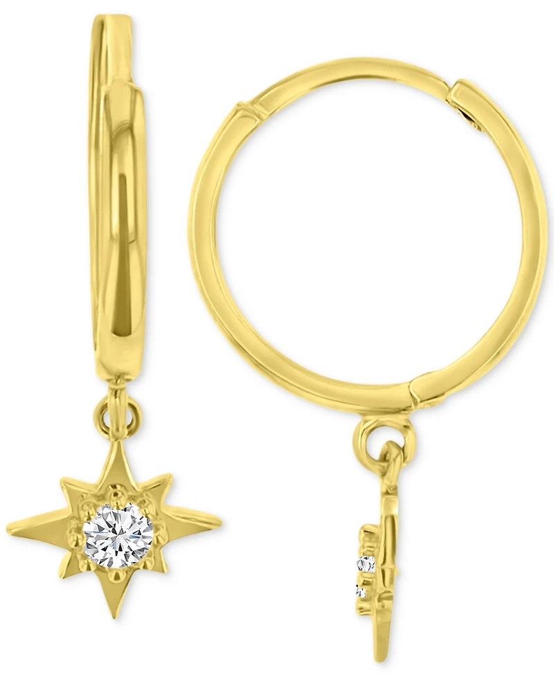 Cubic Zirconia Star Dangle Hoop Drop Earrings in 14K Gold