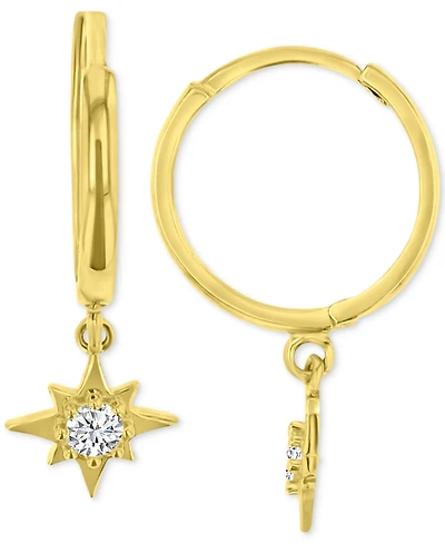Cubic Zirconia Star Dangle Hoop Drop Earrings in 14K Gold