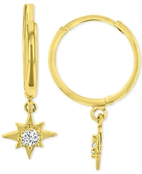 Cubic Zirconia Star Dangle Hoop Drop Earrings in 14K Gold