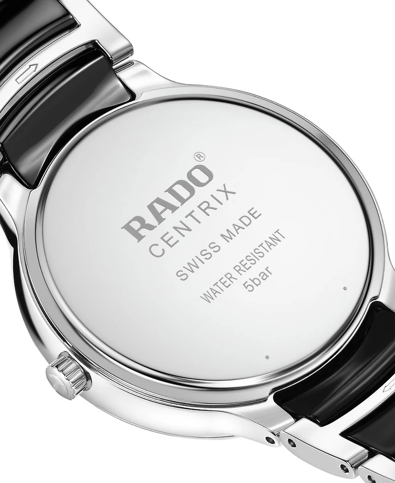 Rado Unisex Swiss Centrix Black Ceramic & Stainless Steel Bracelet Watch 40mm