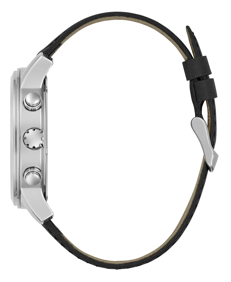 Guess Men's Analog Black Genuine Leather Watch 44mm