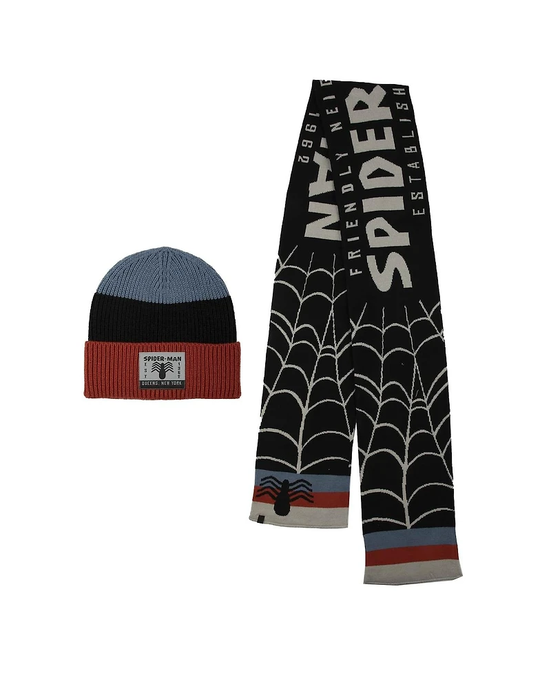 Men's and Women's Heroes & Villains Black Spider-Man Scarf & Cuffed Knit Hat Set