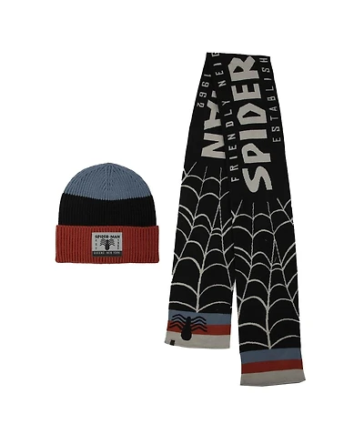 Men's and Women's Heroes & Villains Black Spider-Man Scarf & Cuffed Knit Hat Set