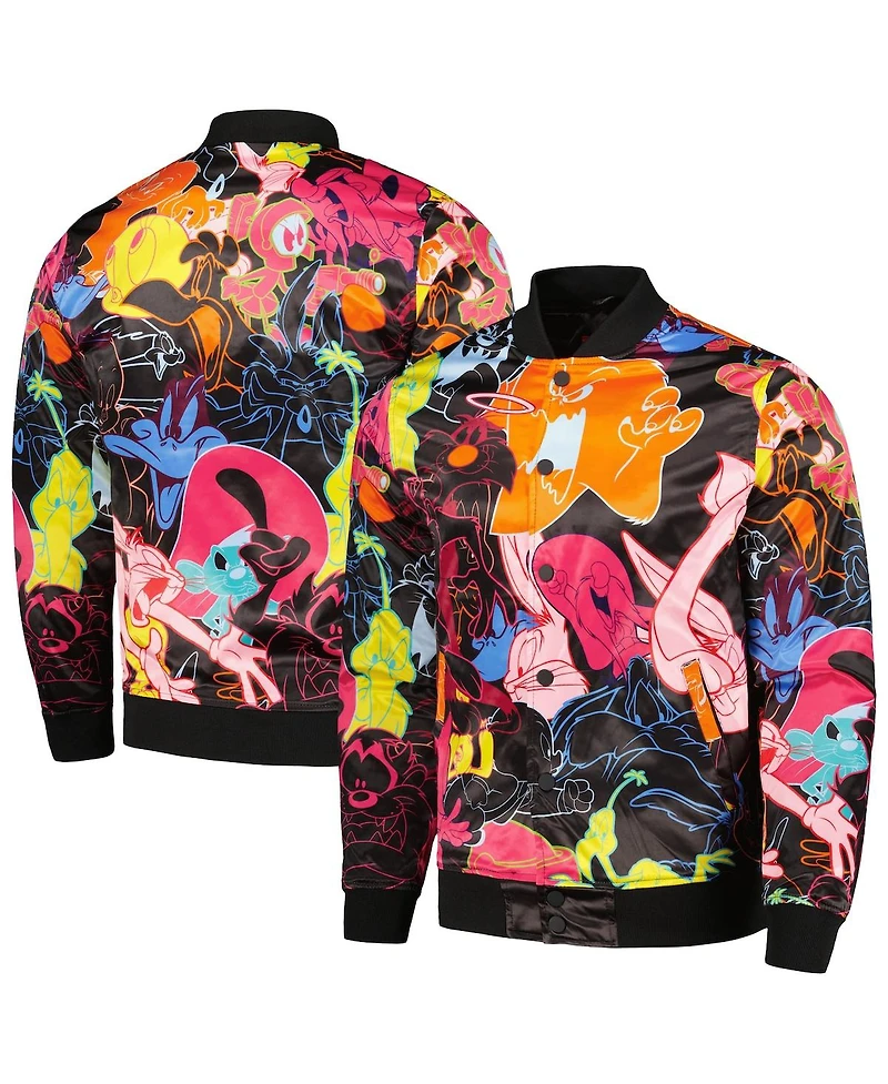 Men's Freeze Max Black Looney Tunes Graphic Satin Full-Snap Jacket
