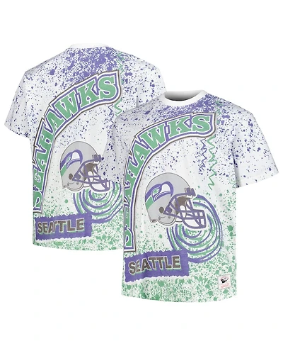 Men's Mitchell & Ness White Seattle Seahawks Big and Tall Allover Print T-shirt