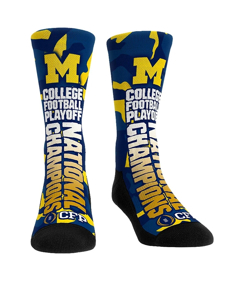 Men's and Women's Rock 'Em Socks Navy Michigan Wolverines College Football Playoff 2023 National Champions Bold Wordmark Crew Socks