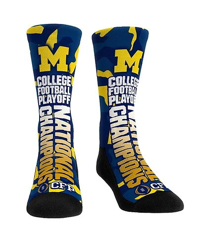 Men's and Women's Rock 'Em Socks Navy Michigan Wolverines College Football Playoff 2023 National Champions Bold Wordmark Crew Socks