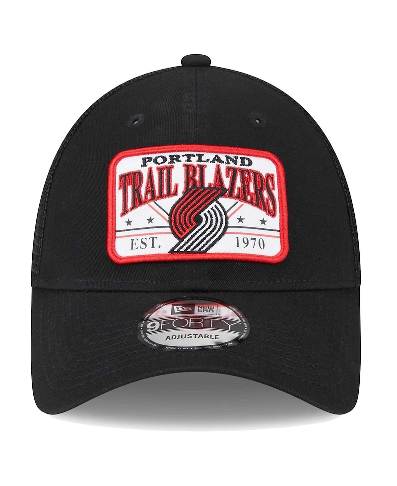 Men's New Era Black Portland Trail Blazers Plate Oversized Patch Trucker 9FORTY Adjustable Hat