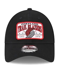 Men's New Era Black Portland Trail Blazers Plate Oversized Patch Trucker 9FORTY Adjustable Hat