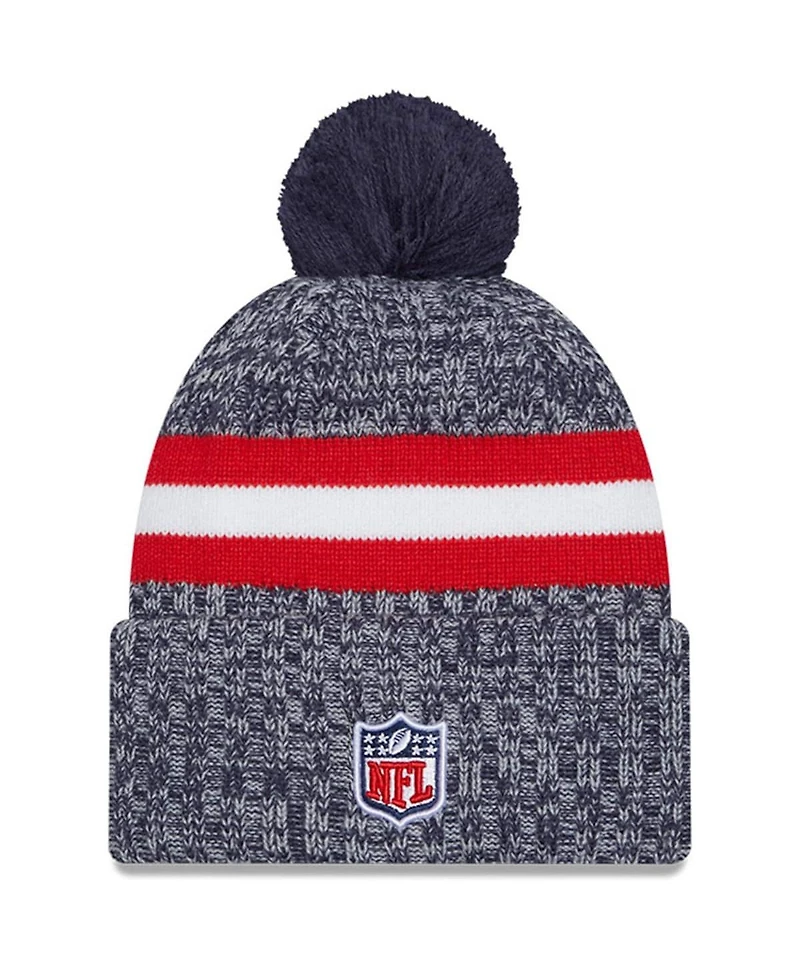 Men's New Era Navy New England Patriots 2023 Sideline Cuffed Knit Hat With Pom