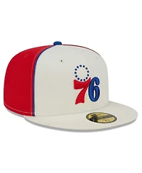 Men's New Era Cream Philadelphia 76ers Piped Pop Panel 59FIFTY Fitted Hat