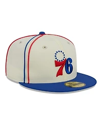 Men's New Era Cream, Royal Philadelphia 76ers Piping 2-Tone 59FIFTY Fitted Hat