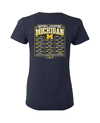 Women's Blue 84 Navy Michigan Wolverines College Football Playoff 2023 National Champions Gold Dust Schedule T-shirt