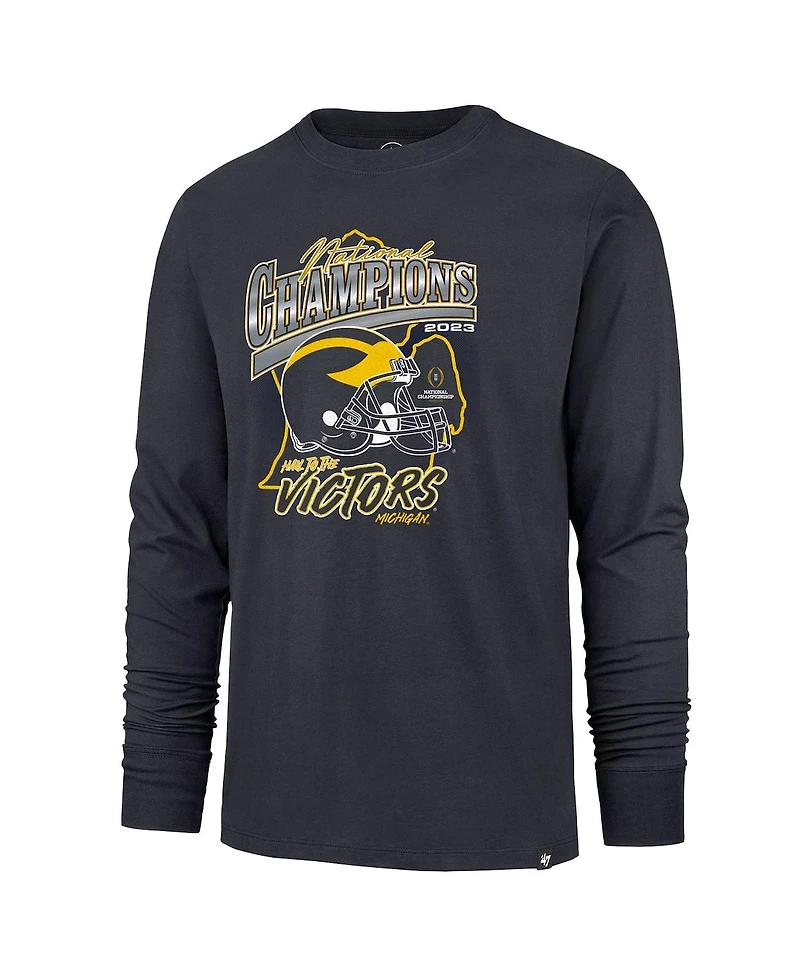 Men's '47 Brand Navy Michigan Wolverines College Football Playoff 2023 National Champions State Outline Franklin Long Sleeve T-shirt