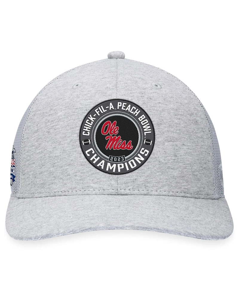 Men's Top of the World Heather Gray Ole Miss Rebels 2023 Peach Bowl Champions Trucker Adjustable Hat