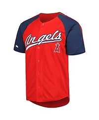 Men's Stitches Red Los Angeles Angels Button-Down Raglan Fashion Jersey
