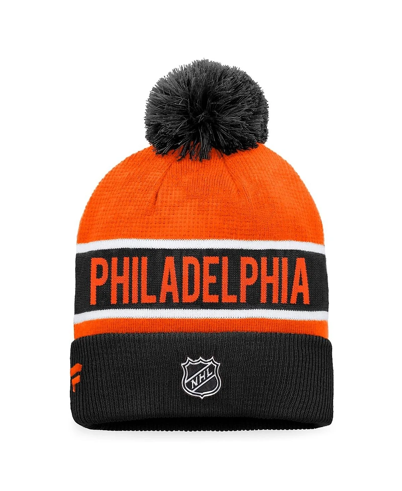 Men's Fanatics Black, Orange Philadelphia Flyers Authentic Pro Rink Cuffed Knit Hat with Pom