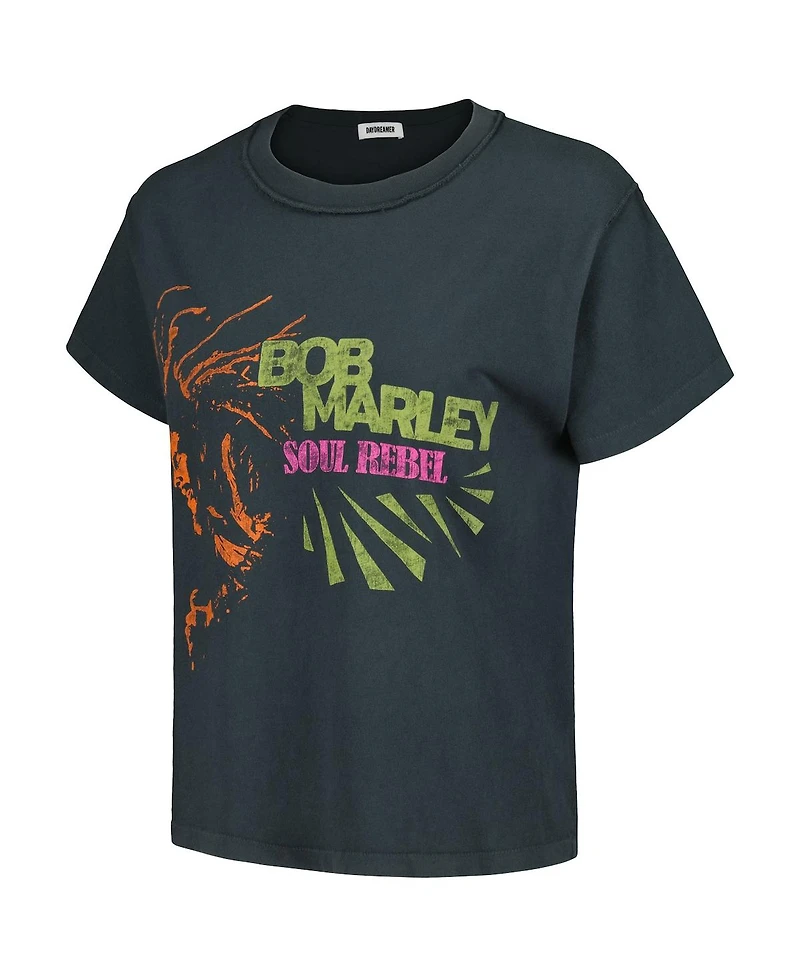Women's Daydreamer Black Distressed Bob Marley Soul Rebel Reverse Girlfriend T-shirt
