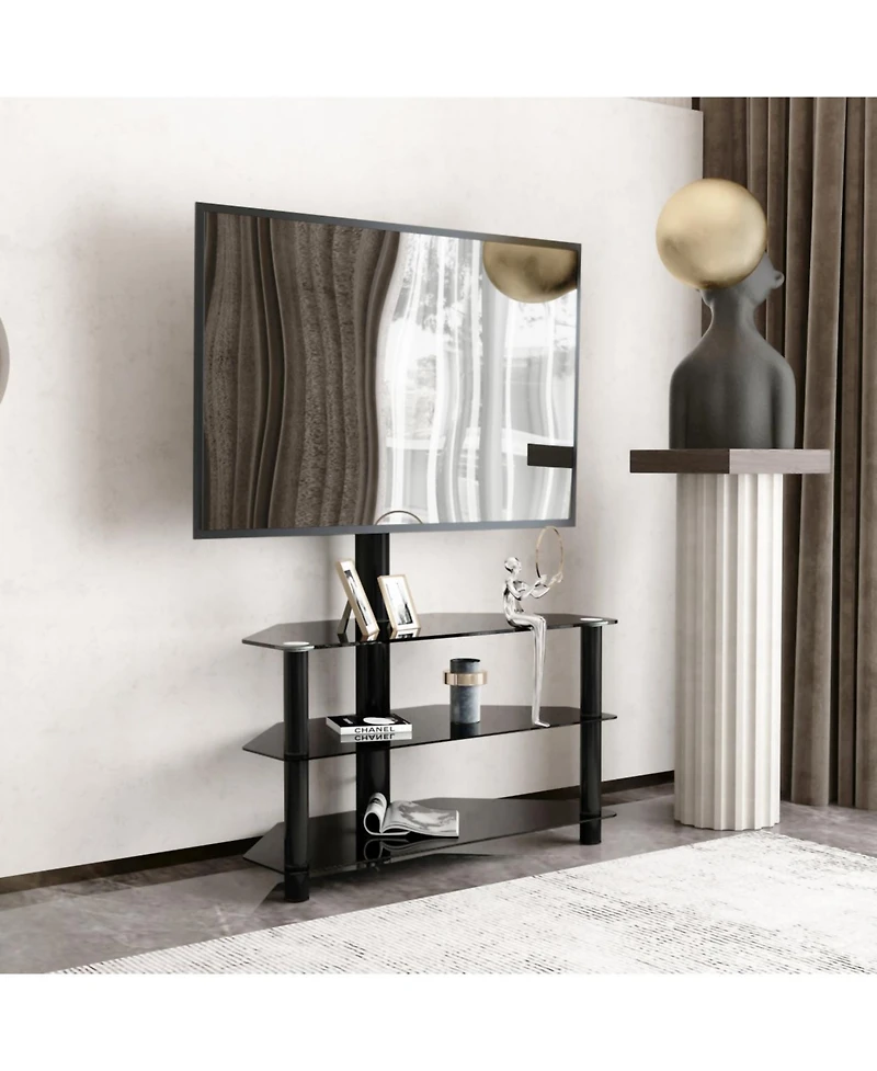 35 inch Black Multi-function Tv Stand Height Adjustable Bracket Swivel 3-Tier
