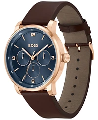 Hugo Boss Men's Contender Quartz Multifunction Brown Leather Watch 44mm