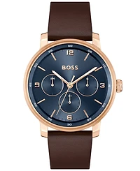 Hugo Boss Men's Contender Quartz Multifunction Brown Leather Watch 44mm