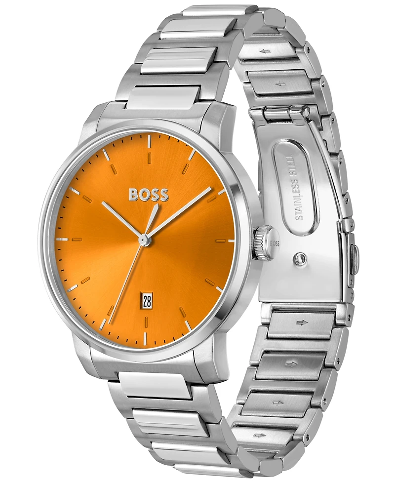 Hugo Boss Men's Dean Quartz Basic Calendar Silver-Tone Stainless Steel Watch 41mm