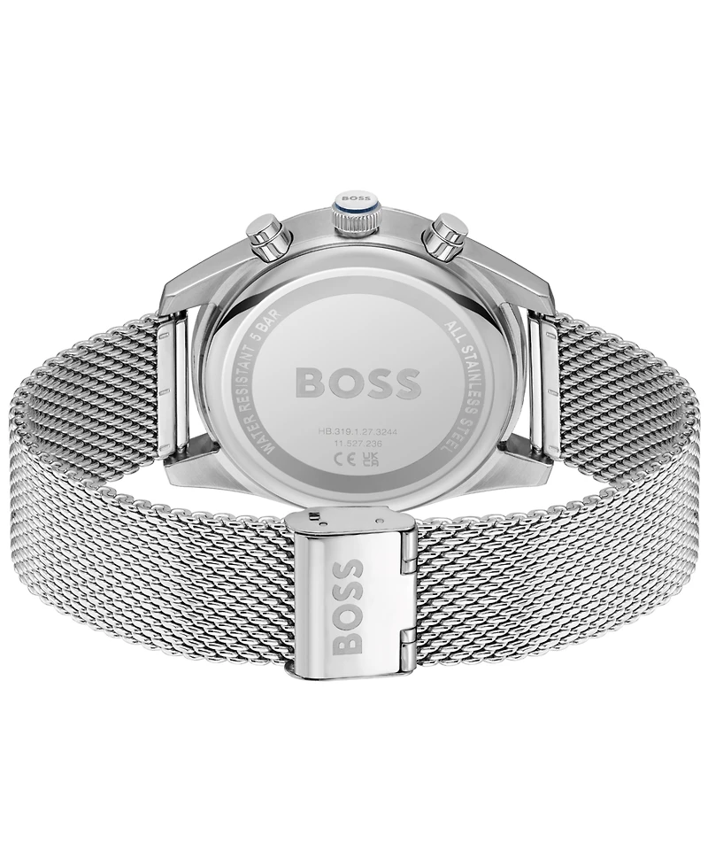 Hugo Boss Men's Skytraveller Quartz Fashion Chrono Silver-Tone Stainless Steel Watch 44mm