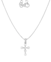 Children's Imitation Pearl Cross Pendant Necklace, 13" + 2" extender
