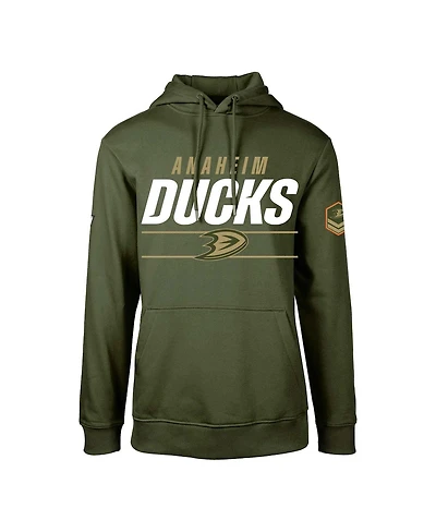 Men's LevelWear Olive Anaheim Ducks Podium Fleece Pullover Hoodie