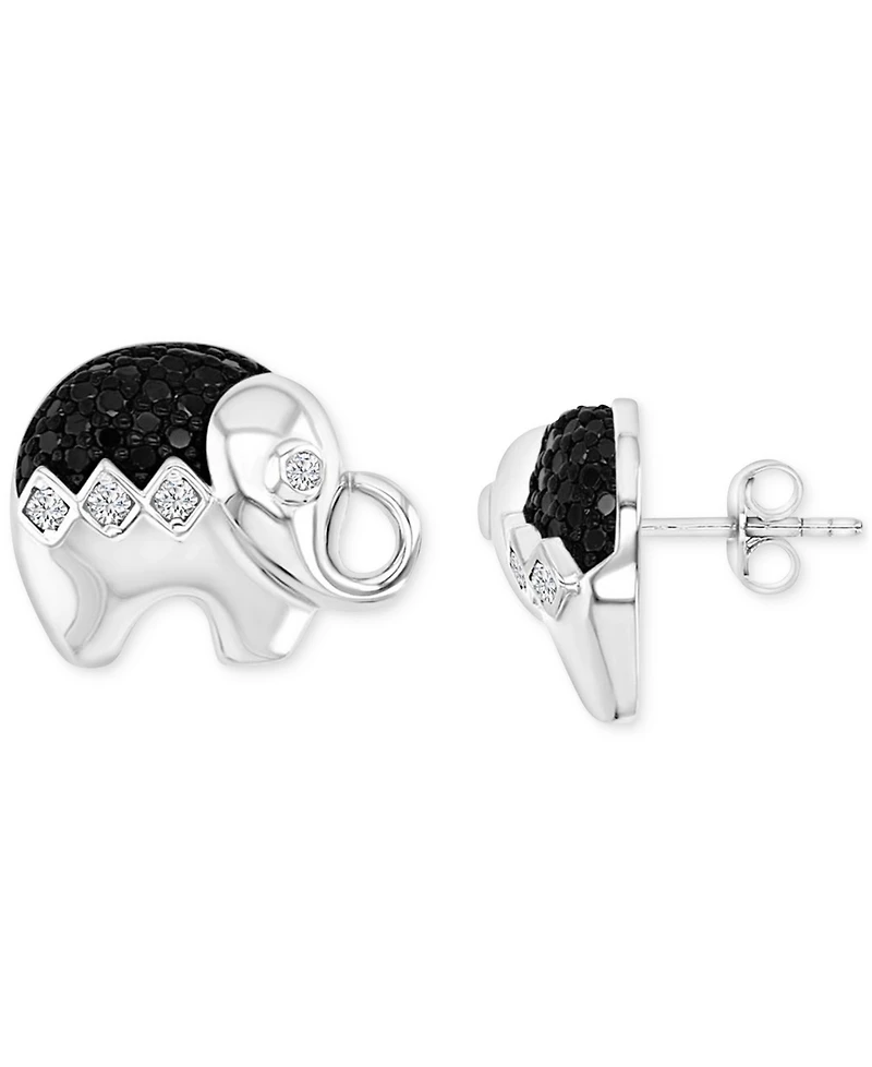 Black Spinel (1/4 ct. t.w.) & Lab-Grown White Sapphire (1/10 Elephant Stud Earrings Sterling Silver (Also Ruby B