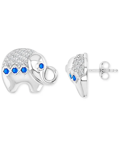 Black Spinel (1/4 ct. t.w.) & Lab-Grown White Sapphire (1/10 Elephant Stud Earrings Sterling Silver (Also Ruby B