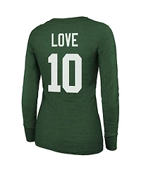 Women's Majestic Threads Jordan Love Green Bay Packers Name and Number Long Sleeve Scoop Neck Tri-Blend T-shirt